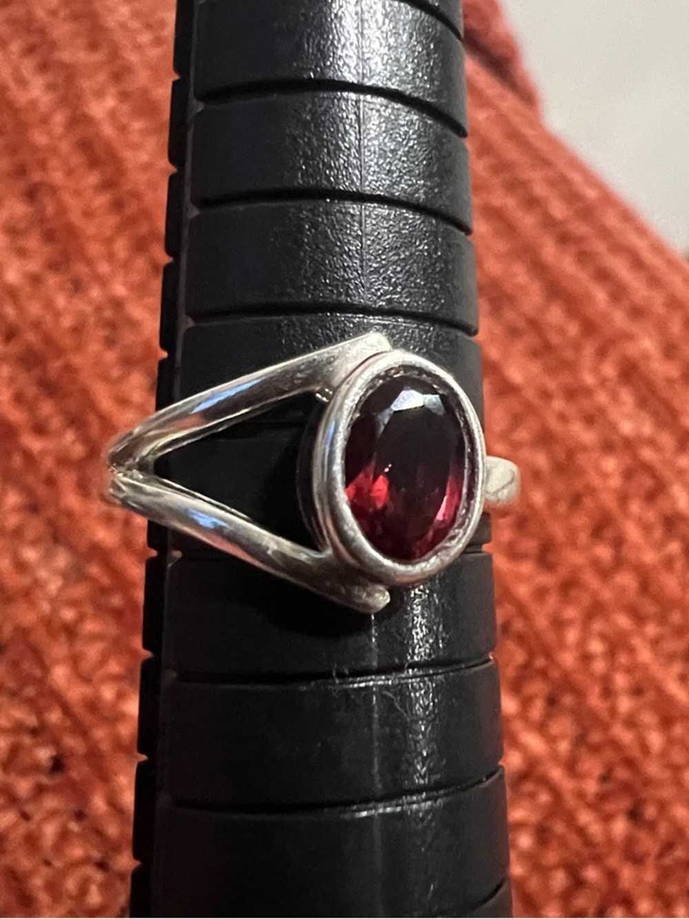 Sterling Silver Women's Ring with Red Garnet Oval stone size 5 1/4"